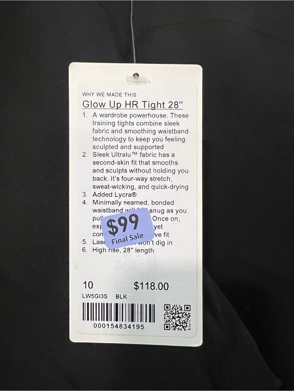 NWT Glow Up HR Tight 28" - Black